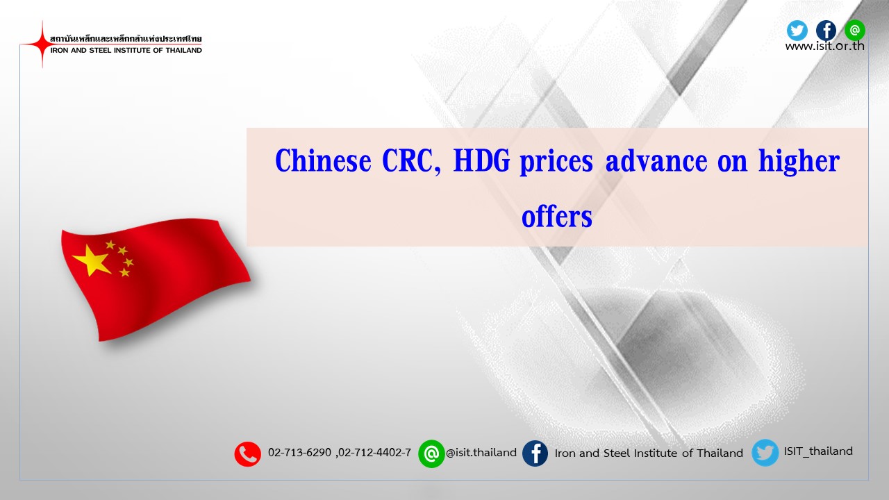 Chinese CRC, HDG prices advance on higher offers
