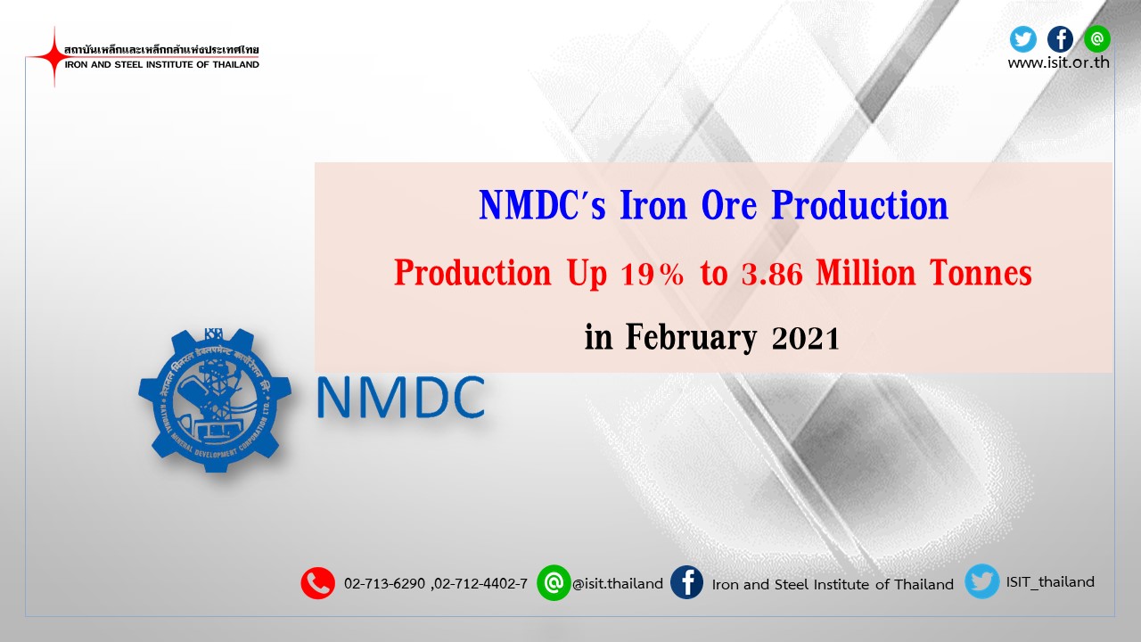 NMDC's Iron Ore Production Up 19% to 3.86 Million Tonnes in February 2021