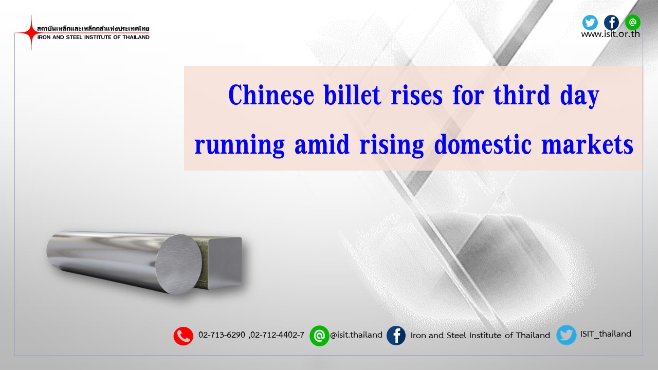 Chinese billet rises for third day running amid rising domestic markets
