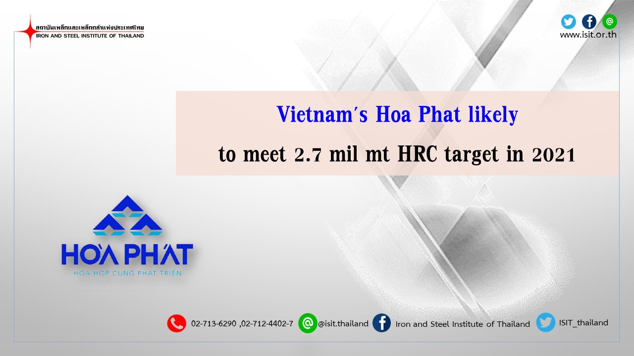 Vietnam's Hoa Phat likely to meet 2.7 mil mt HRC target in 2021