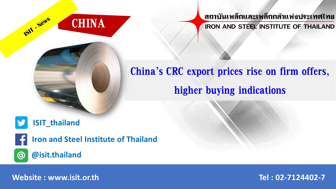 China’s CRC export prices rise on firm offers, higher buying indications