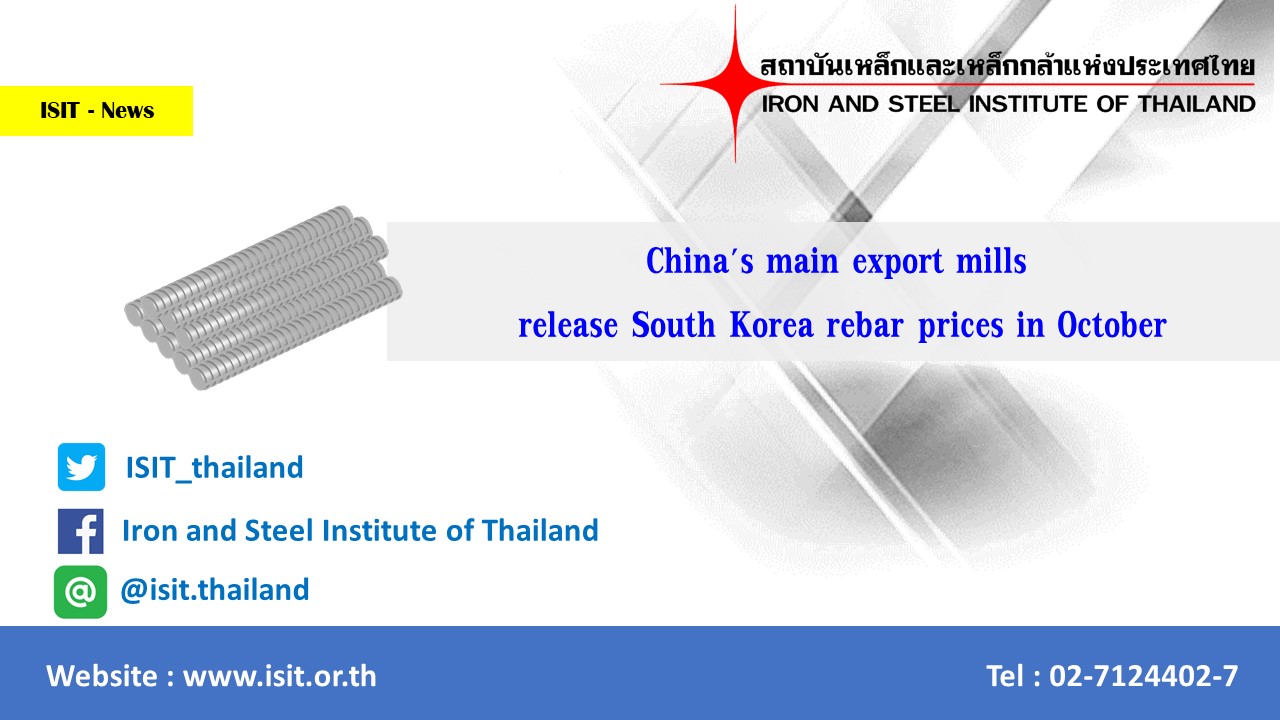China's main export mills release South Korea rebar prices in October