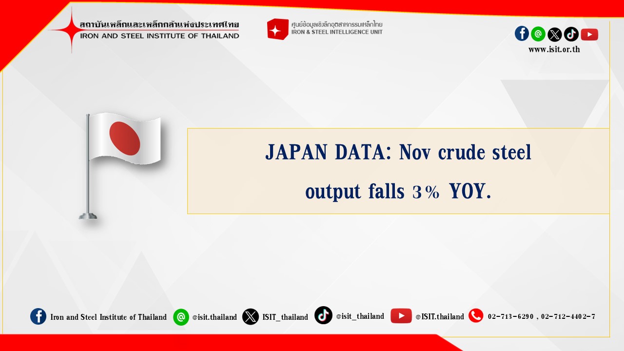 JAPAN DATA: Nov crude steel output falls 3% YOY.