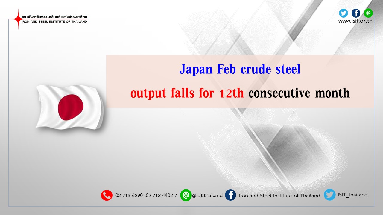 Japan Feb crude steel output falls for 12th consecutive month