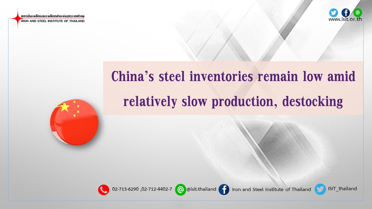 China’s steel inventories remain low amid relatively slow production, destocking