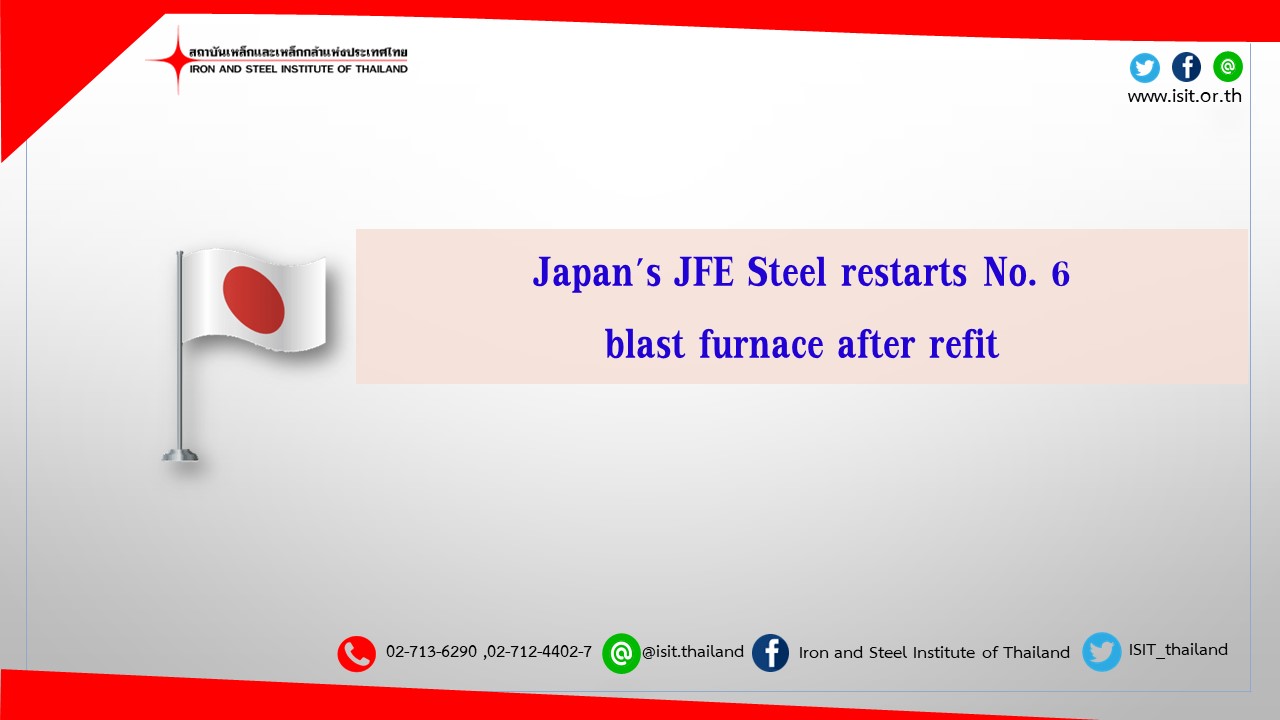 Japan's JFE Steel restarts No. 6 blast furnace after refit