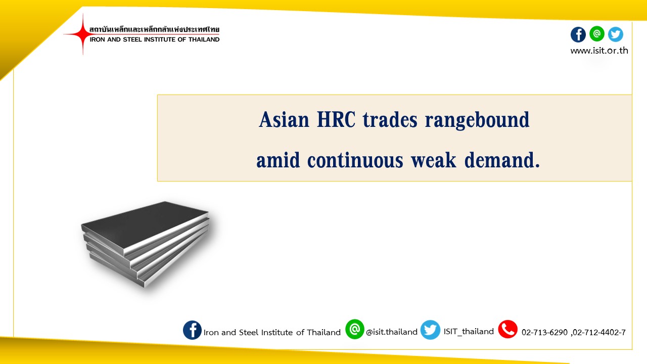 Asian HRC trades rangebound amid continuous weak demand.
