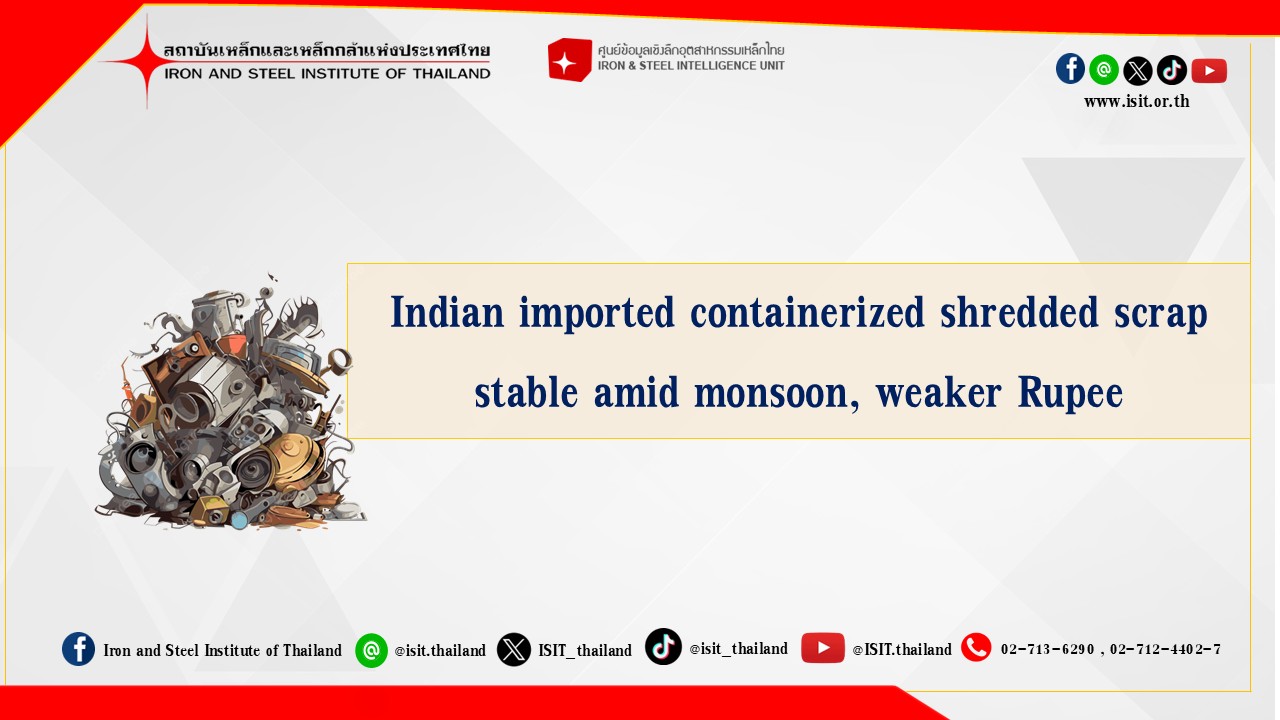 Indian imported containerized shredded scrap stable amid monsoon, weaker Rupee