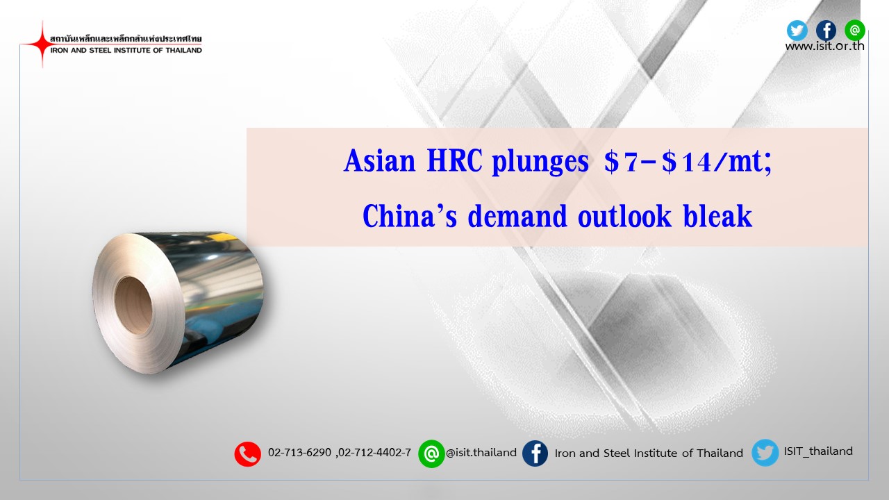 Asian HRC plunges $7-$14/mt; China’s demand outlook bleak